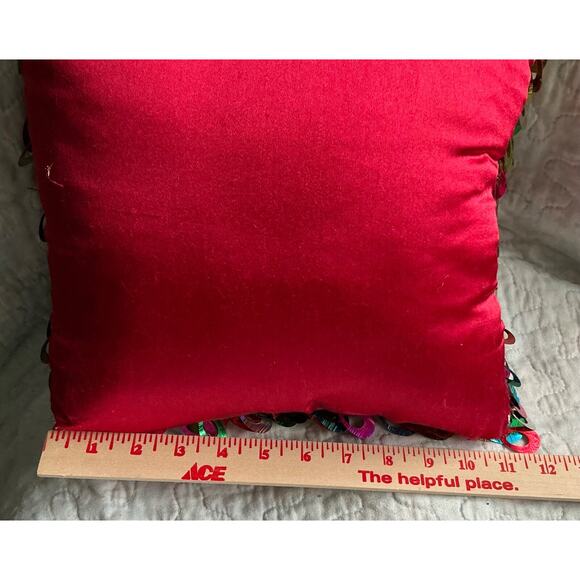 Square Throw Pillow Bright Color Metallic Scales, Red Silk On The Other Side - Picture 4 of 7
